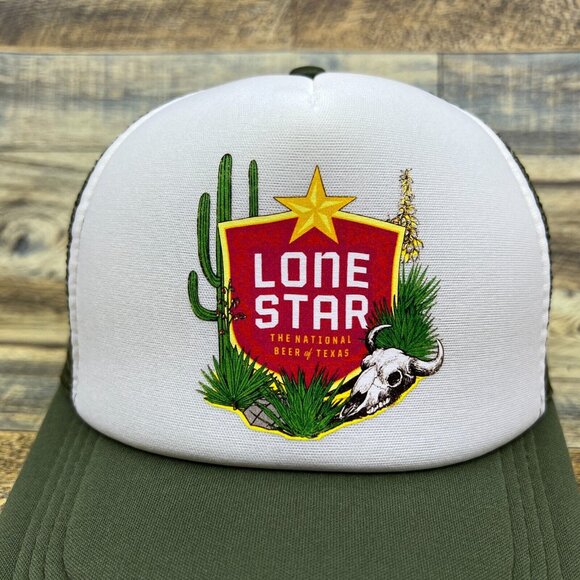Defunct Lone Star Beer Unisex Trucker Hat Olive Snapback Texas Cactus Ball Cap - Picture 3 of 8